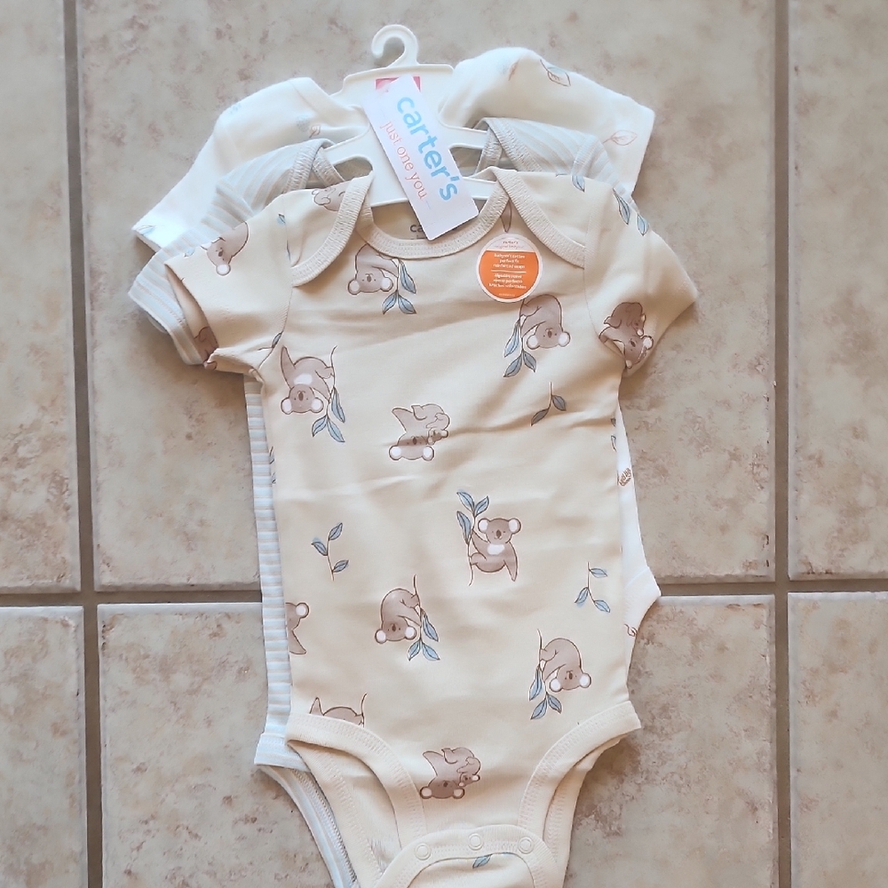 Carter's Beige and White Baby Bodysuit Set